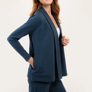 Pacas Pimalpaca Cardigan Sweater Collar Blue Pima Alpaca Modal Blend size Large‎